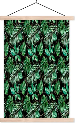 Produktbild von MuchoWow® Textilposter Vintage - Blätter - Farne 60x90 cm mit holzfarbenen Rahmen - Textil