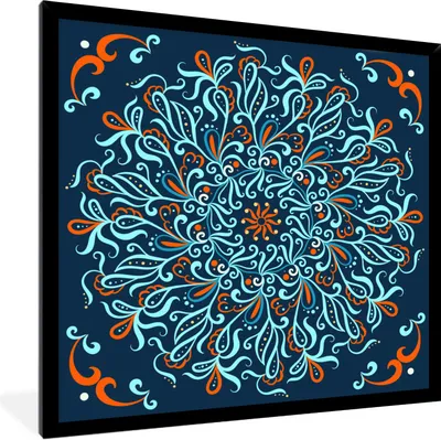 Produktbild von MuchoWow® Gerahmtes Poster Mandala - Blau - Muster 40x40 cm - Poster mit Schwarzem Bilderrahmen Wandposter Rahmen Foto Bilder - Mit Rahmen - Wanddekoration Schlafzimmer