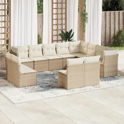 Produktbild von 12-tlg. Garten-Sofagarnitur mit Kissen Beige Poly Rattan 3250307