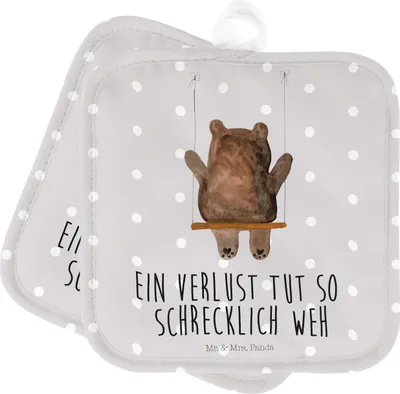 Produktbild von Mr. & Mrs. Panda Topfuntersetzer Bär Schaukel - Grau Pastell - Geschenk, Topflappen Set, Teddy, Ofenlappen, topfhalter, Kochlappen