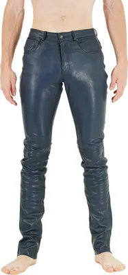 Produktbild von RICANO Blaue Slim Fit Lamm Lederjeans Herren Lederhose Blau Echtleder, W31/L32