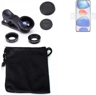 Produktbild von K-S-Trade Smartphone Kamera Linsen Set Kompatibel mit Xiaomi Redmi Note 11 Pro+ 3in1 Clip-On Kamera Adapter Macro Weitwinkel FishEye Fischauge