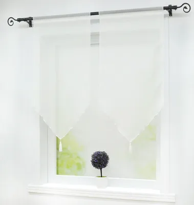 Produktbild von Scheibengardinen Panneaux Gardinen 2er Set Kurzgardine mit Quasten Modern Tunnelzug Weiß BxH 45x90 cm
