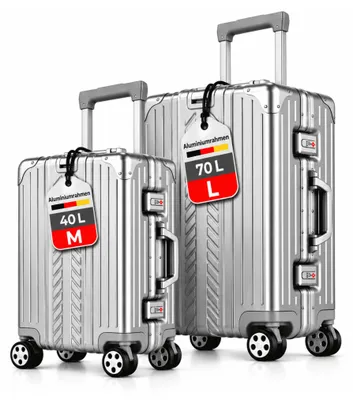 Produktbild von WINLIFE® SPARSET M+L – 53cm Handgepäck & 65cm Check-in-Trolley, ABS Hartschale, Alu-Rahmen, TSA-Schloss, 4 Rollen, robust & leicht, Silber