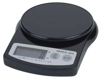 Produktbild von Briefwaage Maulalpha mit Batterie schwarz bis zu 2000 g Packung mit 12 Stück