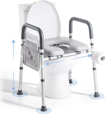 Produktbild von Toilettensitzerhöhung - Freistehende Toilettenerhöhung mit Armlehnen - Verstellbare Höhe & Breite - Belastbar bis 181 kg - 4 Beine
