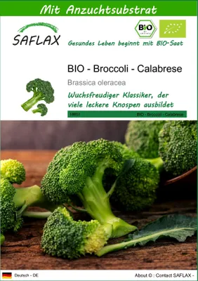 Produktbild von SAFLAX - BIO - Broccoli - Calabrese - Brassica oleracea - 100 Samen - Mit keimfreiem Anzuchtsubstrat