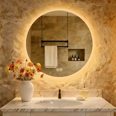 Image de S'AFIELINA miroir de salle de bain LED rond miroir de salle de bain mural avec interrupteur tactile,3 couleurs de lumière 3000/4000/6500K 70 cm