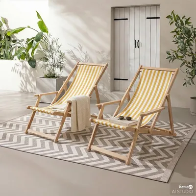 Produktbild von home24 Liegestuhl - Akazie massiv / Webstoff