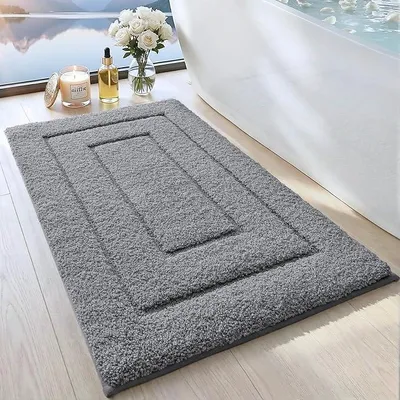 Produktbild von PolkaHome® Badmat 60 x 90 cm – Antirutsch, weich, saugfähig, maschinenwaschbar, Badvorleger für Dusche, Bad & WC, Grau