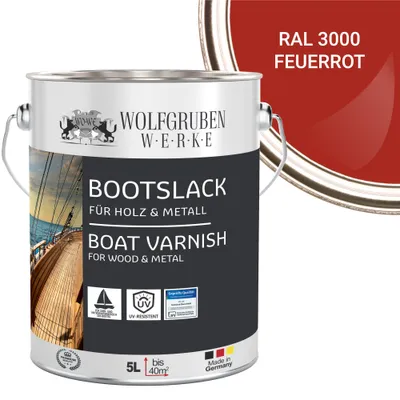 Produktbild von Bootslack Parkettlack Schiffslack Holzlack Seidenglänzend für Holz Boot Schiff W400 Feuerrot - 5L