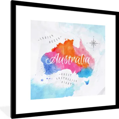 Produktbild von MuchoWow® MuchoWow® Gerahmtes Poster Ölgemälde - Weltkarte - Australien 40x40 cm - Poster mit zchwarzem Bilderrahmen - Poster - Plakat im Rahmen