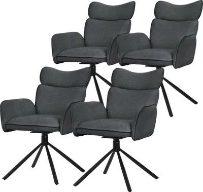 Produktbild von ML-Design Esszimmerstühle drehbar 4er Set Anthrazit Stoffbezug Wohnzimmerstuhl mit Rücken- & Armlehne 360° Drehstuhl Metallbeinen Sessel ergonomisch