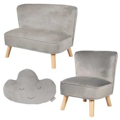 Produktbild von roba Bundle 'Lil Sofa' enthält Kindersofa, Kindersessel & Dekokissen Wolke silbergrau
