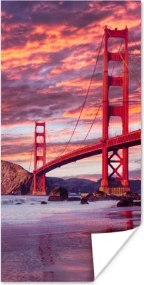 Produktbild von MuchoWow® Poster Die Golden Gate Bridge mit einem wunderschönen lila Himmel 60x120 cm - Wandschmuck
