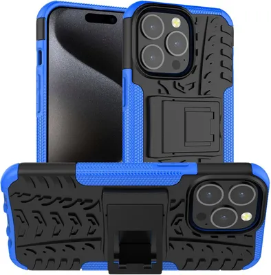 Produktbild von Conie Outdoor Schutzhülle für iPhone 15 Pro Hybrid Silikon Hard Case Cover Hülle mit Ständer in Blau