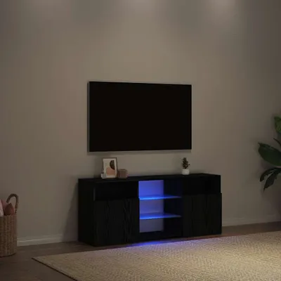 Obrázok produktu pre Maison Exclusive – TV skrinka s LED osvetlením, čierna, dubový vzhľad, 120 x 30 x 50 cm