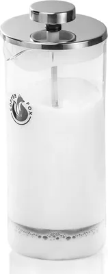 Produktbild von Coffee Fox Manueller Milchschäumer 450ml & Kaffeebereiter in French Press Optik aus Glas, spülmaschinenfest & mikrowellengeeignet, Weiß