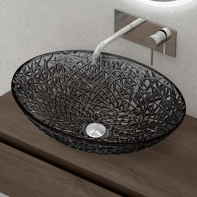 Image de doporro Lavabo à Poser Vasque en Verre Gris Lave Mains Ovale de Salle de Bains Petit Lave-Mains pour WC 50,5x36x15,5 cm Minerva05