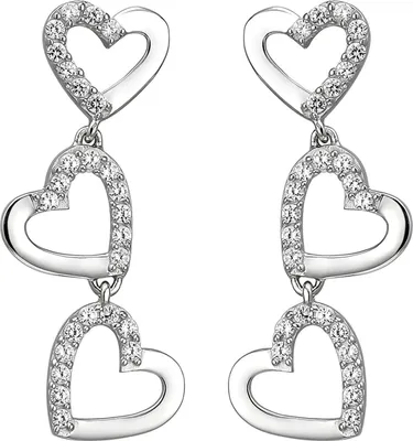 Produktbild von Ohrhänger mit jeweils 3 Herzen aus 925 Silber 52 Zirkonia Ohrringe Ohrschmuck
