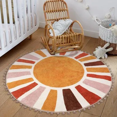 Produktbild von Famanu Badteppich Mandala mit Pom Pom-Fransen - Multicolor, 120 cm rund