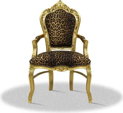 A single ornate armchair with a leopard print fabric.