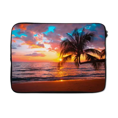 Produktbild von MuchoWow® Laptop Hülle 13 Zoll Palme - Sonnenuntergang - Strand - Meer - Horizont Laptoptasche - Laptophülle - Sleeve - Rundumschutz
