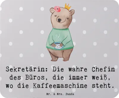 Produktbild von Mr. & Mrs. Panda Mouse Pad Sekretärin Chef - Grau Pastell - Geschenk, Beruf, computer mousepad, Sekretärinnen Humor, Arbeitsatmosphäre, Büroalltag, mousematte, Chefetage