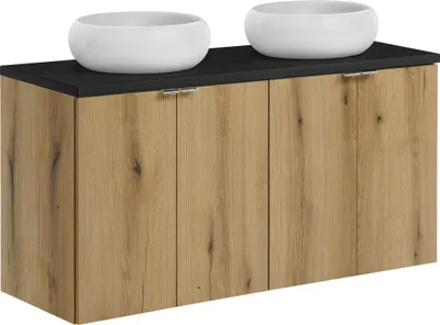 Produktbild von Moderner Badezimmerschrank 120 Cm Mit Schwarzer Platte Und 2 Waschbecken