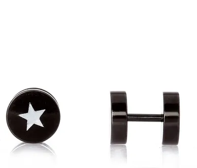 Produktbild von 1 Paar Ohrstecker Ear Fake Plug Logo Stern Weiss Blackline 8mm Ohrpiercing