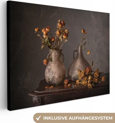 Produktbild von MuchoWow® - Leinwandbilder - Stilleben - Blumen - Vase - Dunkel, Wandbild, Wanddeko Bilder Wohnzimmer, 80x60 cm