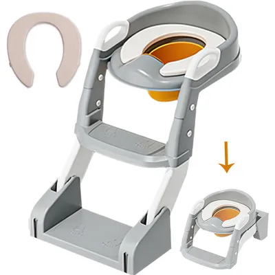 Produktbild von Toilettensitz Kinder mit Treppe Toilettentrainer für Kinder WC Sitz mit PolyurethanGepolsterter Höhenverstellbar und Faltbar mit Griffe für Jung und Mädchen