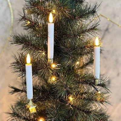 Image de Bougies LED Sirius en forme d'arbre, Sille, blanc chaud, lot de 10, 12,8 cm, cire véritable blanche