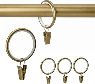 Produktbild von 100 Stück Metall Gardinenringe mit Clips Farbe Antikgold für 25 mm & 30 mm Gardinenstangen Vorhangringe 35 mm Innendurchmesser Leises Gleiten