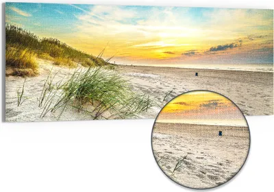 Produktbild von DEQORI Hybrid Leinwand Bild 125x50 cm 'Baltischer Dünenstrand' Wandbild Glas flach modern