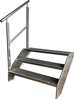 Immagine prodotto di Scala a gradini in acciaio con griglia zincata + ringhiera sinistra - (L x P x A) 63 cm x 80 cm x 57 cm