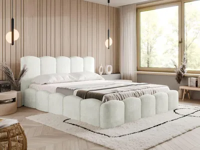 Produktbild von FurniDe24 Polsterbett Lambi 140x200 cm - Bett 140x200, Polsterbett mit Bettkasten & Lattenrost - Bouclé-Stoff - Bett Creme (Lambi 08)