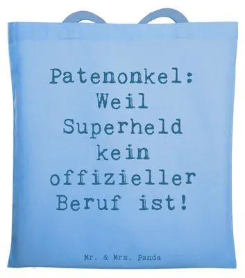 Produktbild von Mr. & Mrs. Panda Shopping Tasche Spruch Patenonkel Superheld - Sky Blue - Geschenk, Büchertasche, Beruf, Jutetasche, Laptoptasche, handgemacht, Patengeschenke, Tote Bag