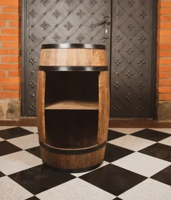 Produktbild von Drevený sud, skrinka na víno v retro štýle, drevený stojan na víno, výška 80 cm, elegantná dekorácia do obývačky, stolík a stojan na víno (wenge)