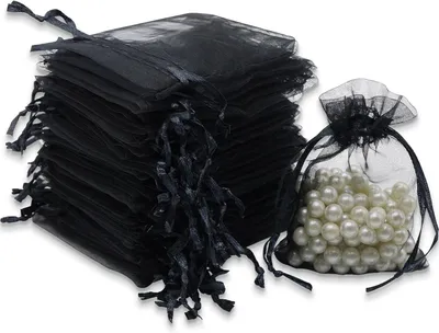 Productafbeelding van Orgaanzakjes – 100 stuks – 7 x 9 cm – Cadeauzakjes met trekkoord – Sieradenzakjes – Zakjes voor bruiloften – Partysakjes – Lavendelzakjes – Zwart