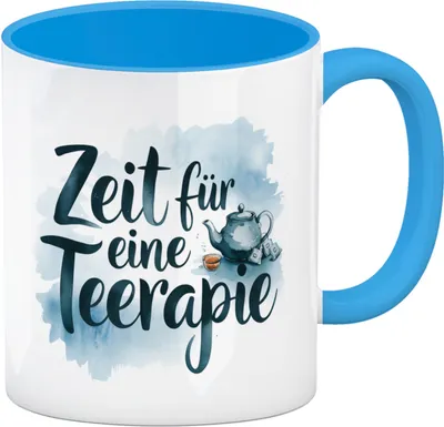 Produktbild von Zeit für eine Teerapie Kaffeebecher in hellblau für Teetrinker