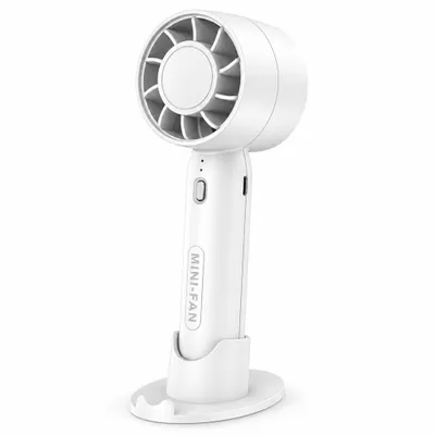 Produktbild von Mini Handventilator mit Standfuß – Akku Ventilator, 3 Stufen, leiser bürstenloser Motor, Hand- & Tischventilator, tragbar – Weiß