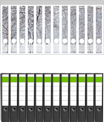 Produktbild von Wallario 12 Stück schmale Ordner inkl. Klebeetiketten mit Motive Verschneiter Spazierweg -  Set mit Rückenschildern / Ordnerrücken Stickern