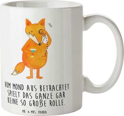 Produktbild von Mr. & Mrs. Panda Teetasse Fuchs Lord - Weiß - Geschenk, Schick, Neugierig, Füchse, Monokel, Kaffeetasse, bedruckt, Becher, Mond, Tasse, Motivation Spruch, mit Motiv