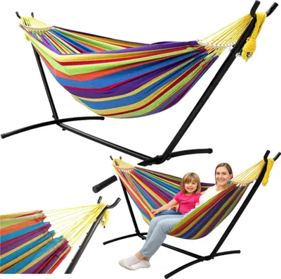 Produktbild von Gartenhängematte mit Gestell für zwei Personen, bunt, 200x120
