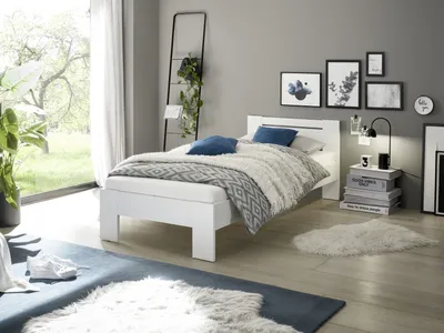 Produktbild von Bett "Cannes" in Weiß. Abmessungen (BxHxT) 95x71x204 cm