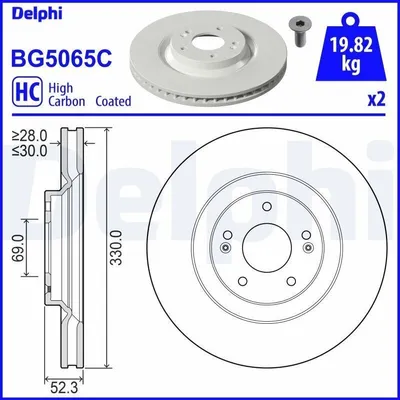 Produktbild von 2x DELPHI Bremsscheibe BG5065C für HYUNDAI i30 Schrägheck (PDE PD PDEN) 52 3mm