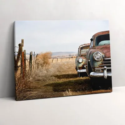 Produktbild von Alte verlassene Autos – Leinwandbild Wandbild – 80x60 cm – Leinwandbilder – Wandbilder – Schlafzimmer – Flur