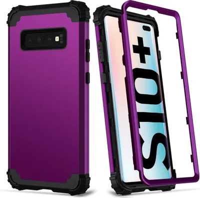 Produktbild von Galaxy S10 Plus Hülle, LaimTop Heavy Duty 3 in 1 Hybrid Hart PC Flexibel TPU Silikon Stossfest Kratzfest Tasche Schutzhülle für Samsung Galaxy S10 Plus Lila