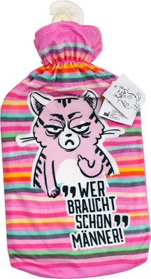 Produktbild von Wärmflasche "Miesekatze" 2 Liter - "Wer braucht schon Männer..." Witzige Bettflasche - Lustige Wärmflasche - Geschenk Weihnachten